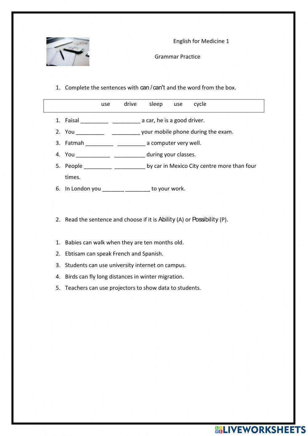English for Medicine 1 can-can't