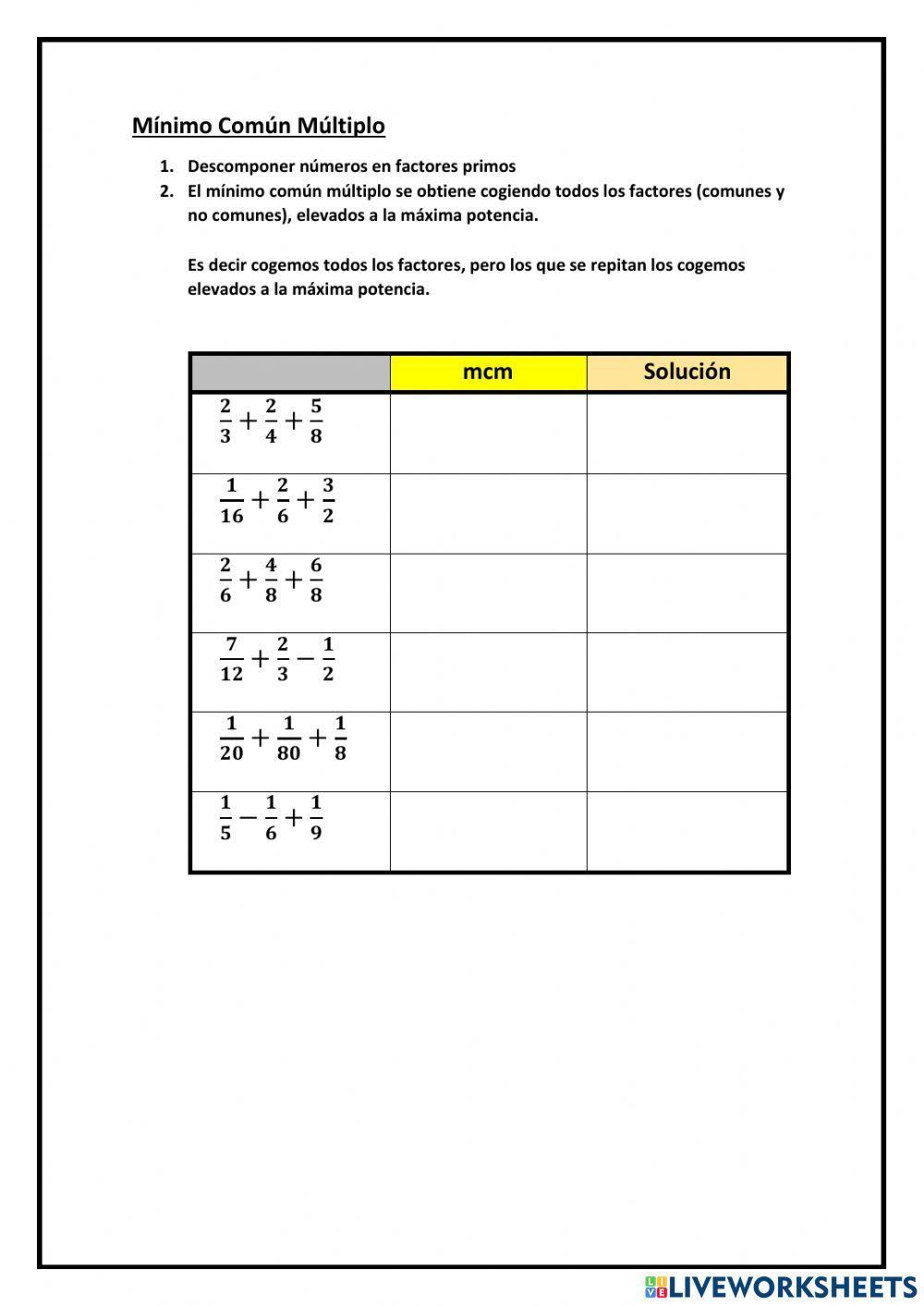 Mínimo Común múltiplo