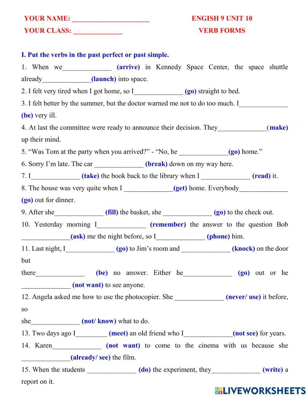 English 9 unit 10 vẻb form