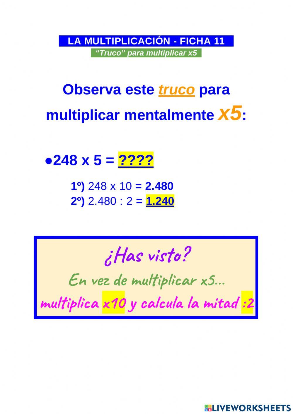 Multiplicar x5 mentalmente