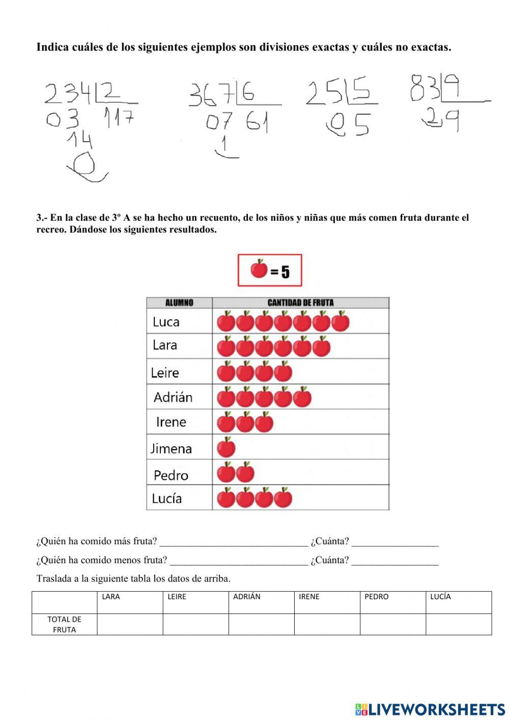 Repaso tema 6 de Matemáticas 3º Primaria