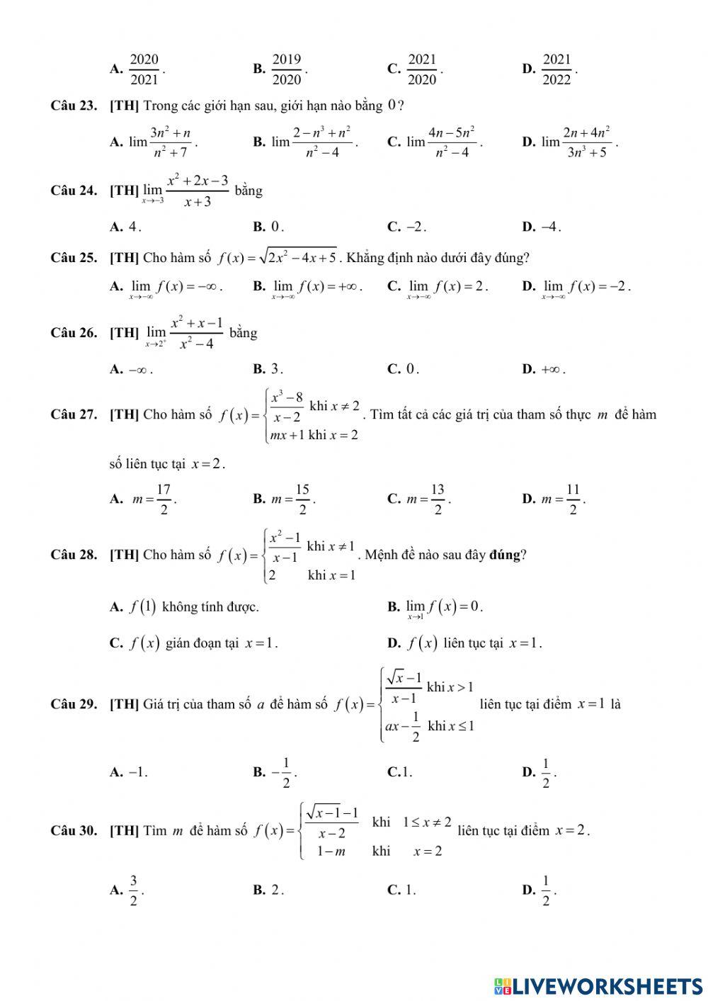 Toán 11 - Kiểm tra GK2 - Đề số 01