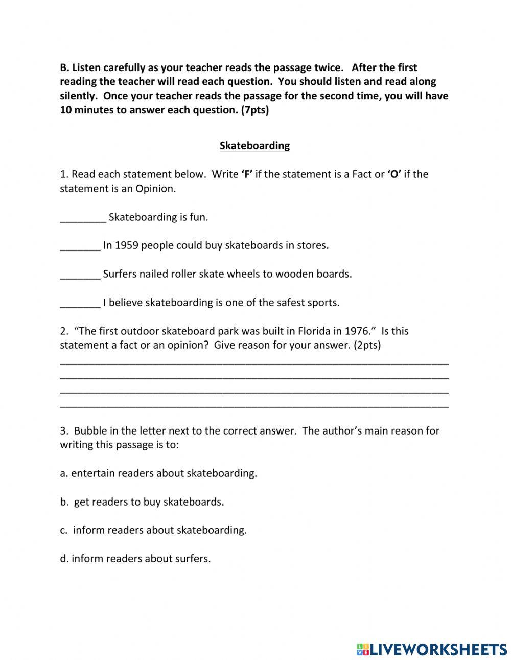 Fact & Opinion Listening Quiz