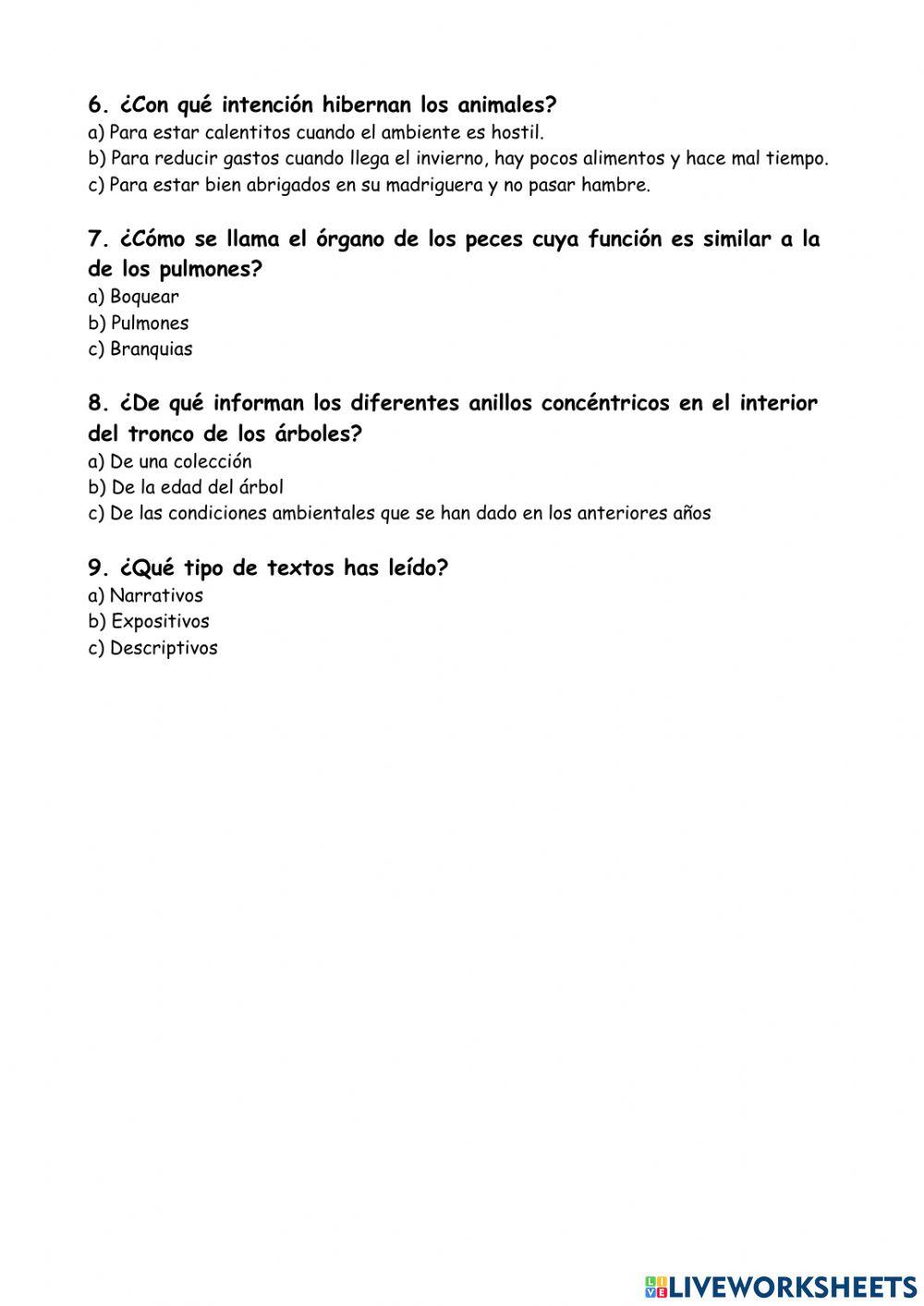 Comprensión lectora preguntas curiosas