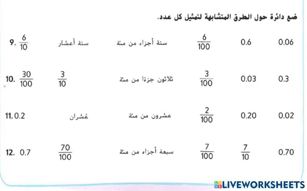 الكسور والاعداد العشرية