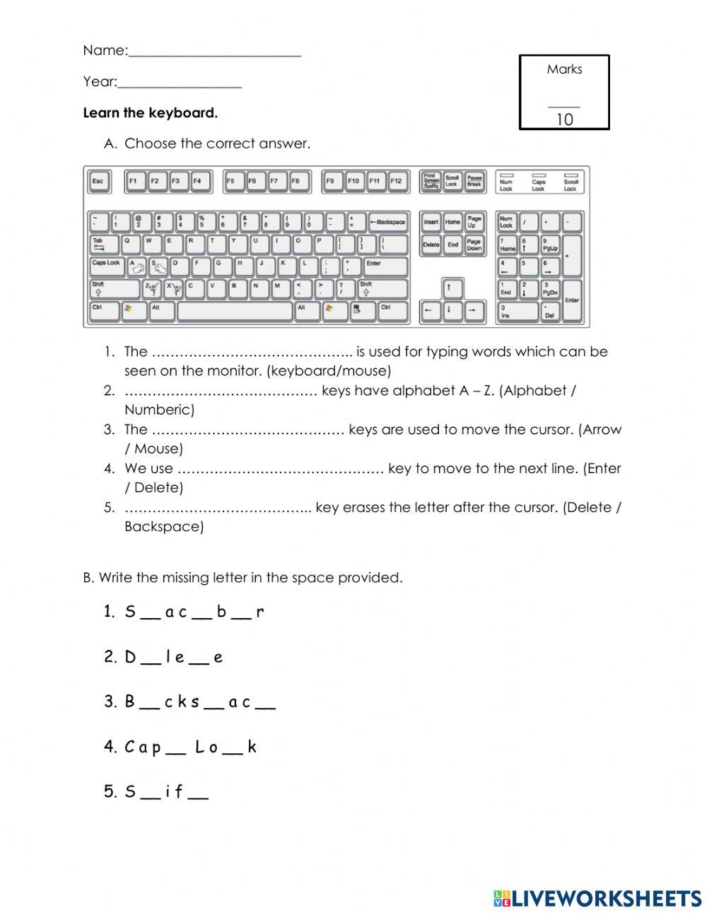 Pdf online worksheet Keyboard Live Worksheets