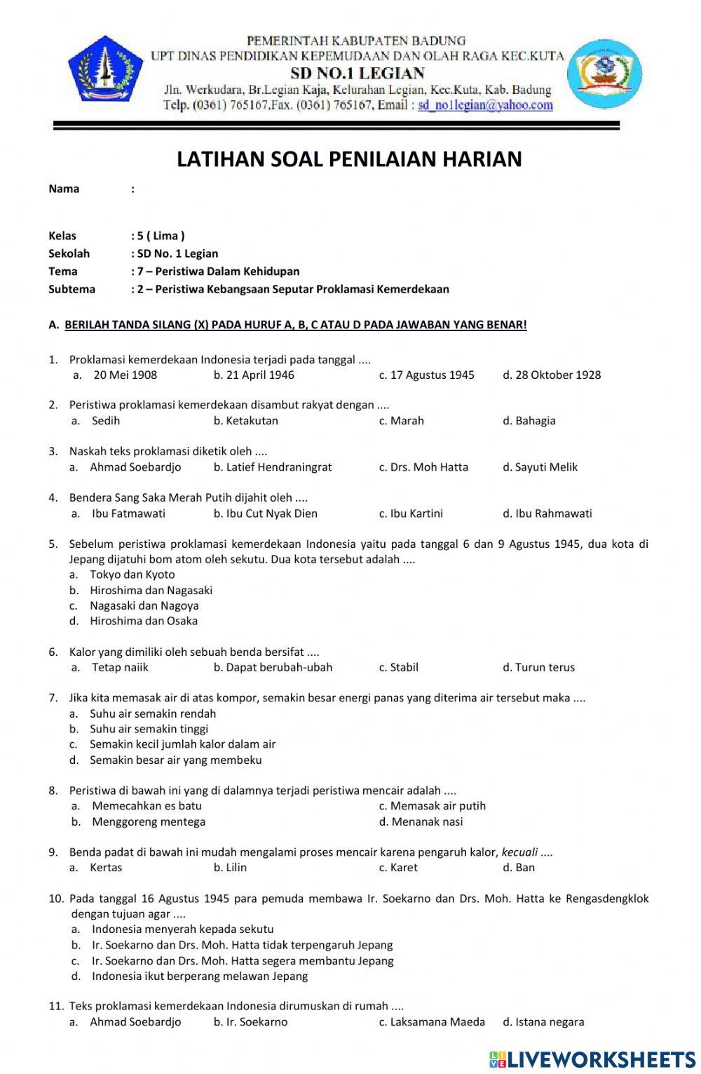 Latihan soal tema 7 sub tema 2