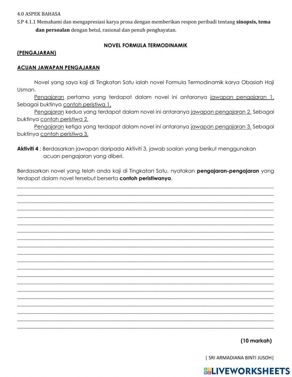 S.p 4.1.1 soalan pt3 nilai dan pengajaran novel formula termodinamik