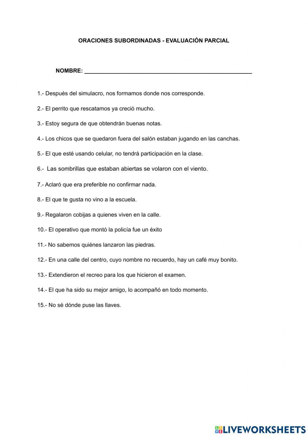 Oraciones subordinadas