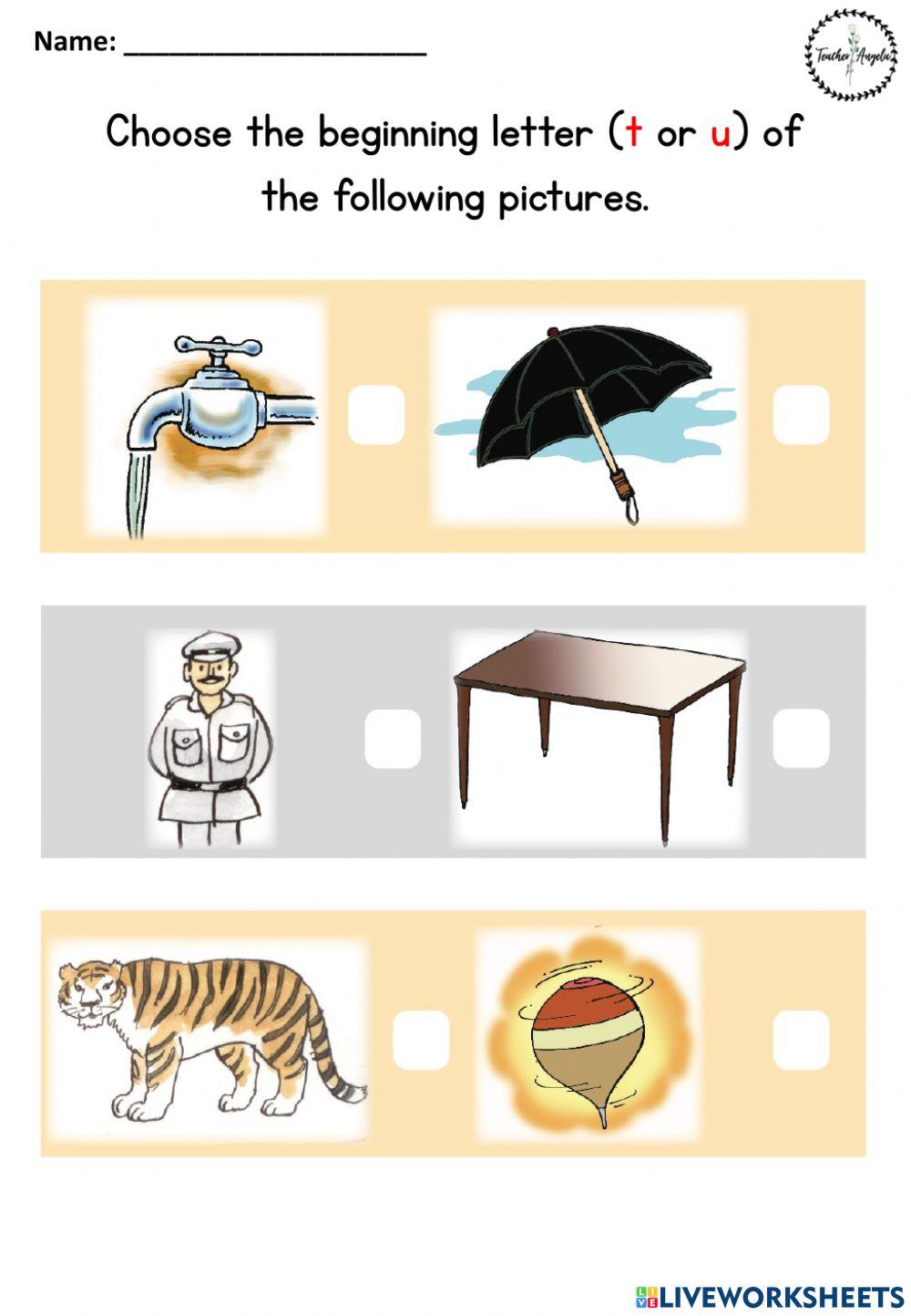 T and U - beginning sound worksheet | Live Worksheets