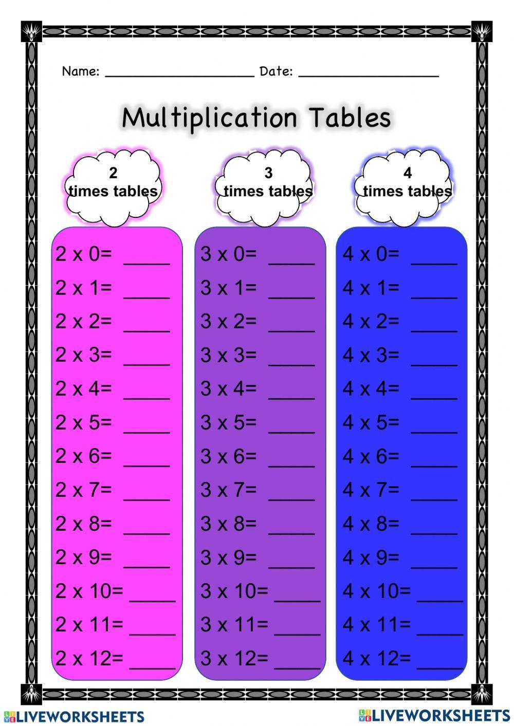 Times tables  2 3 and 4(COPIED FROM Gierszewski)