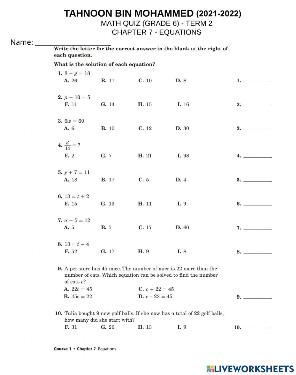 Solve Equations Online