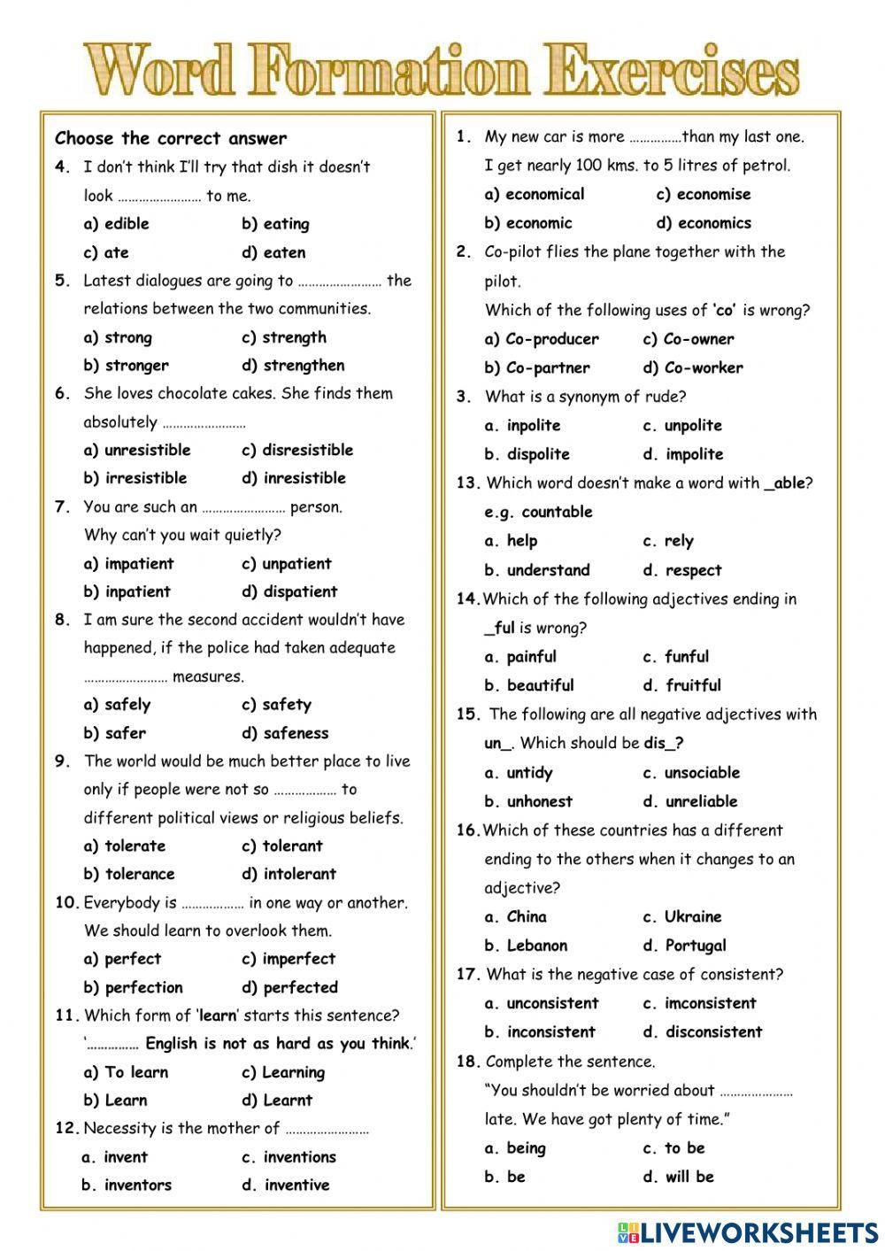Word Formation-1 (Multiple Choice)