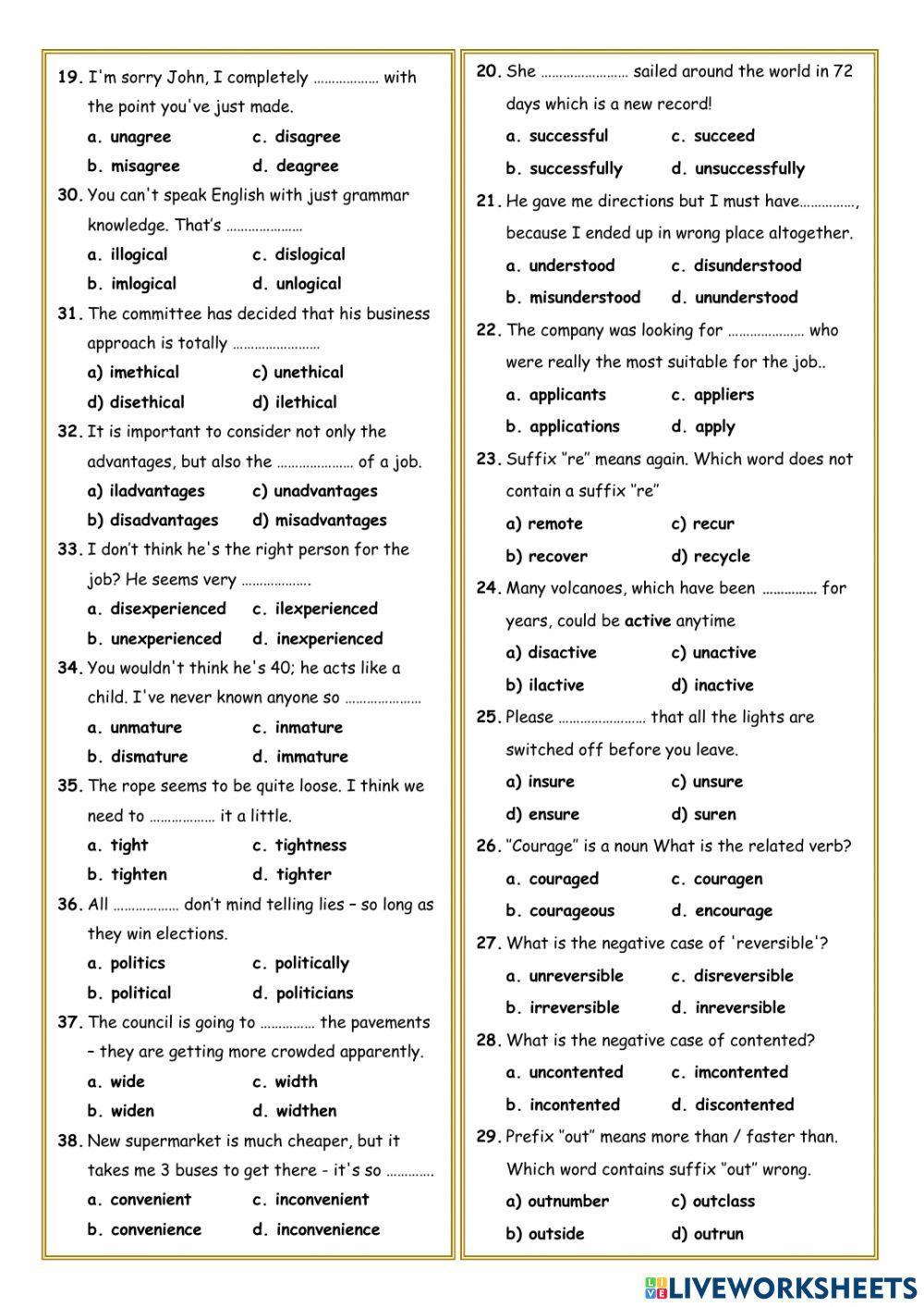 Word Formation-1 (Multiple Choice)