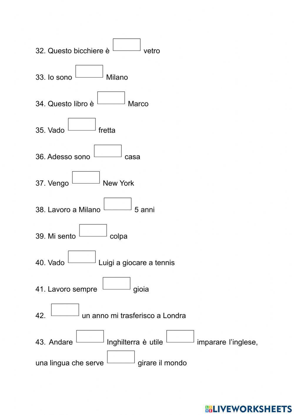 Le preposizioni (esercizio)