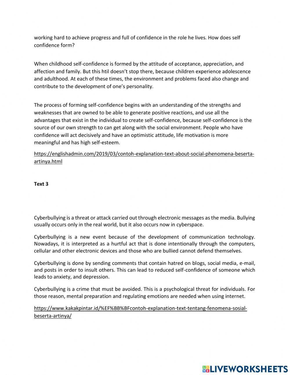 Explanation Text worksheet