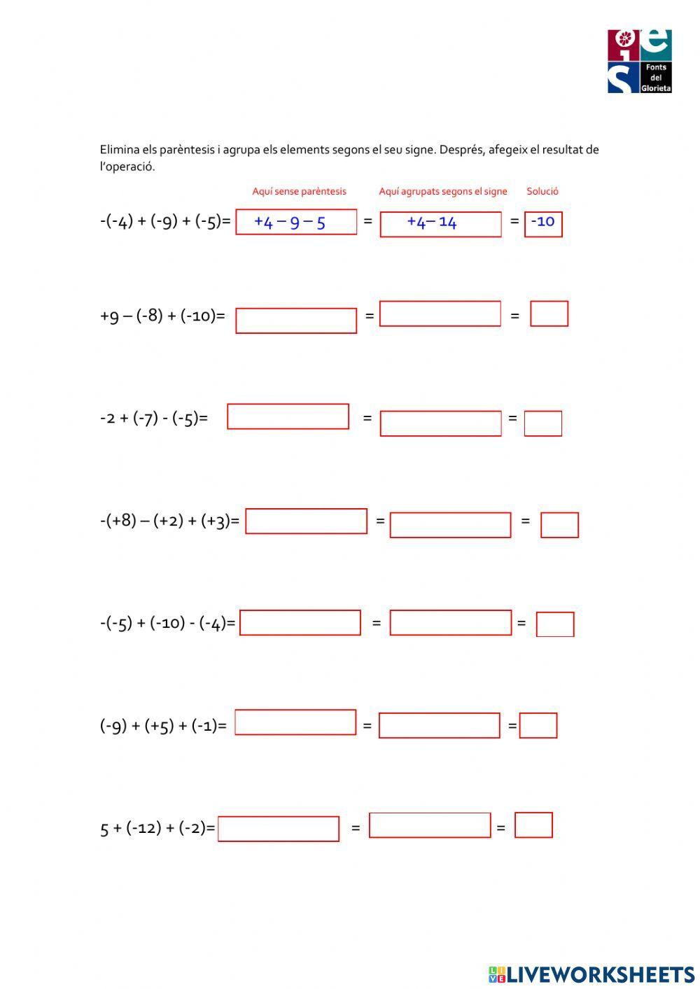 Sumes i restes amb enters