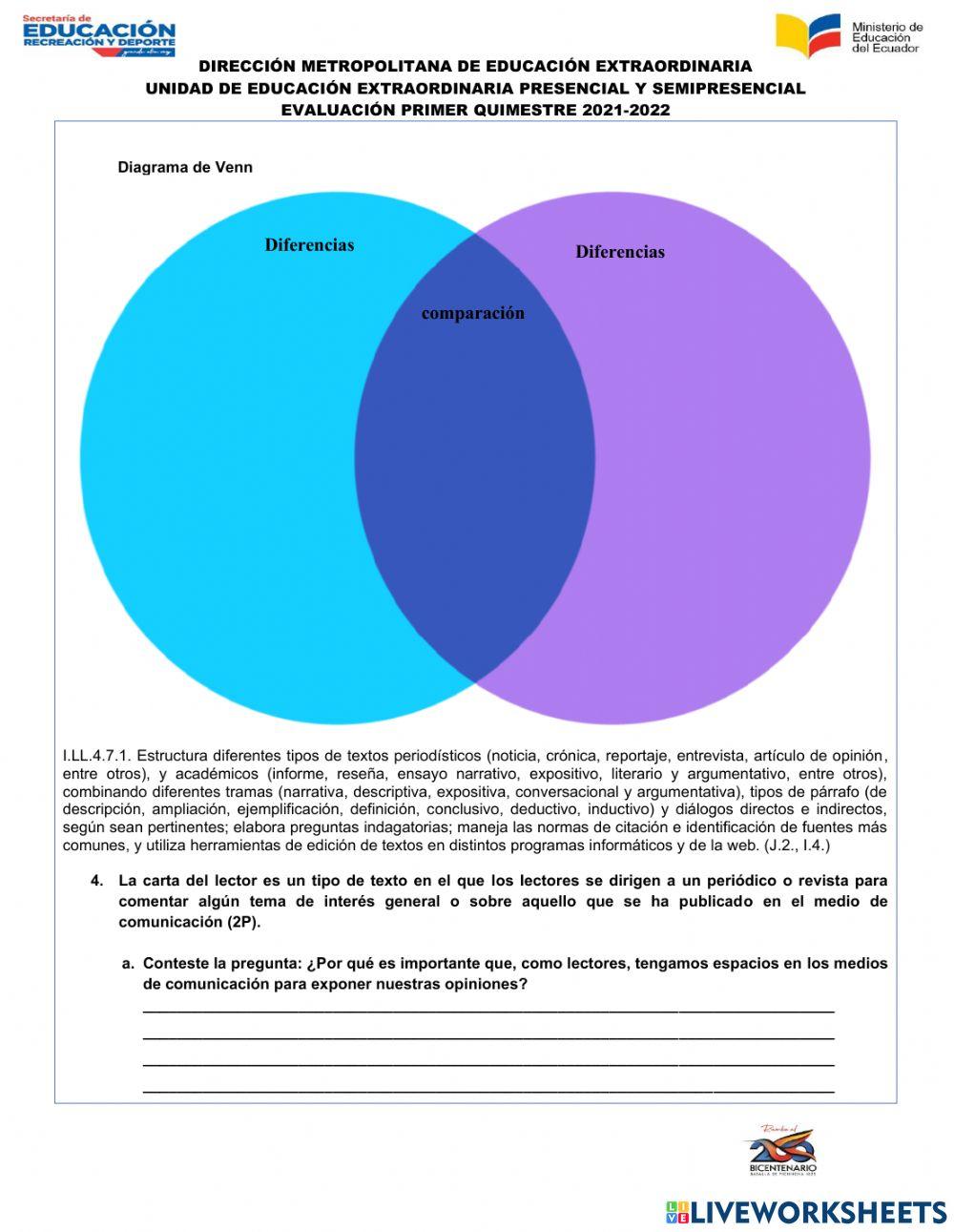Evaluación del primer quimestre