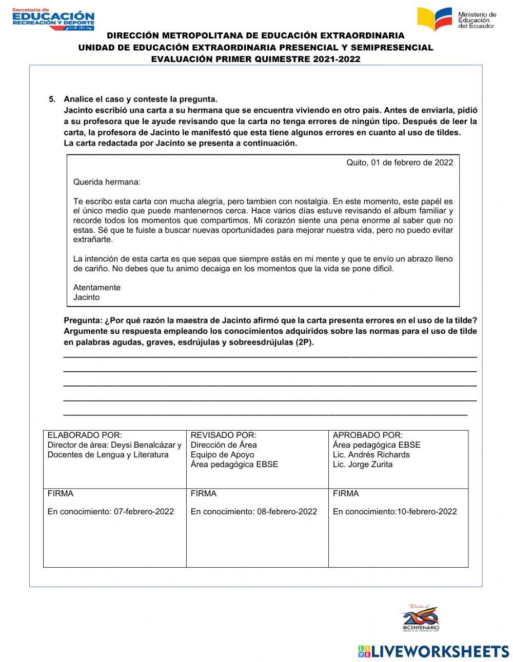 Evaluación del primer quimestre