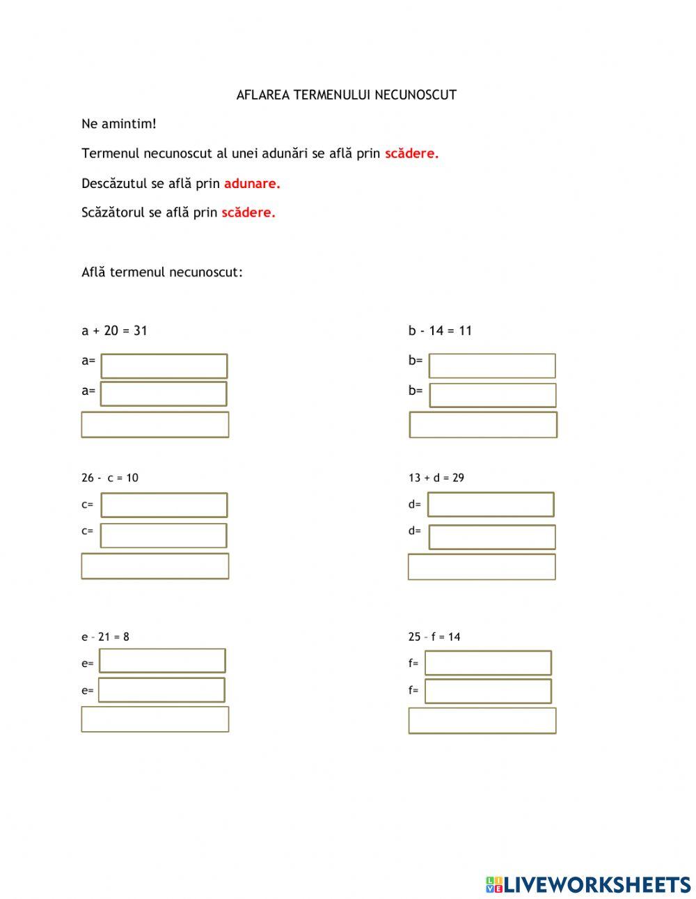 Aflarea termenului necunoscut