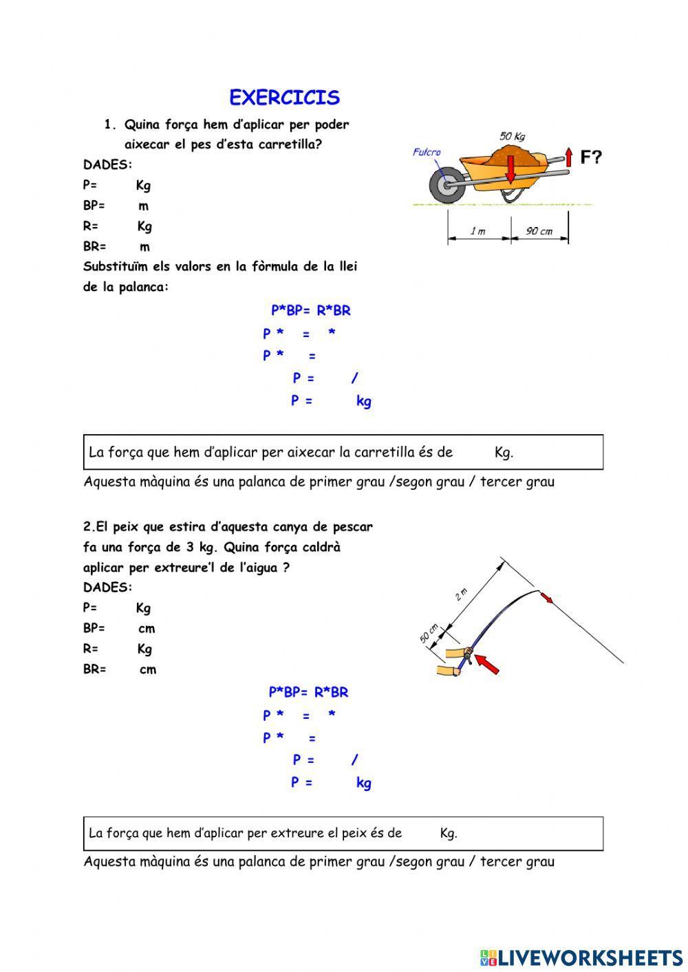 Exercicis llei de la palanca.