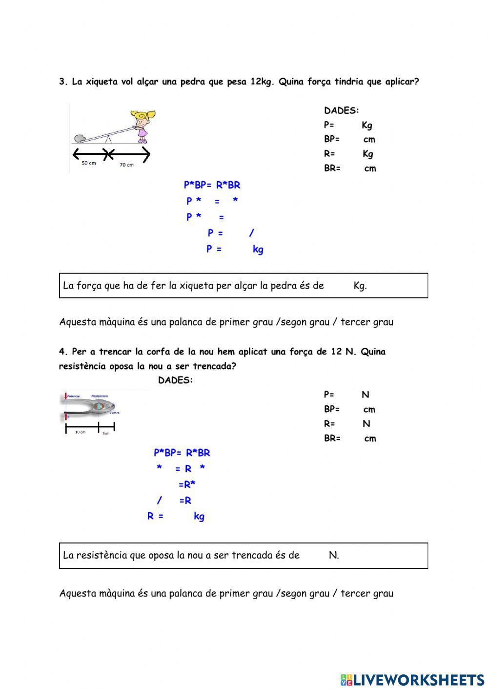 Exercicis llei de la palanca.