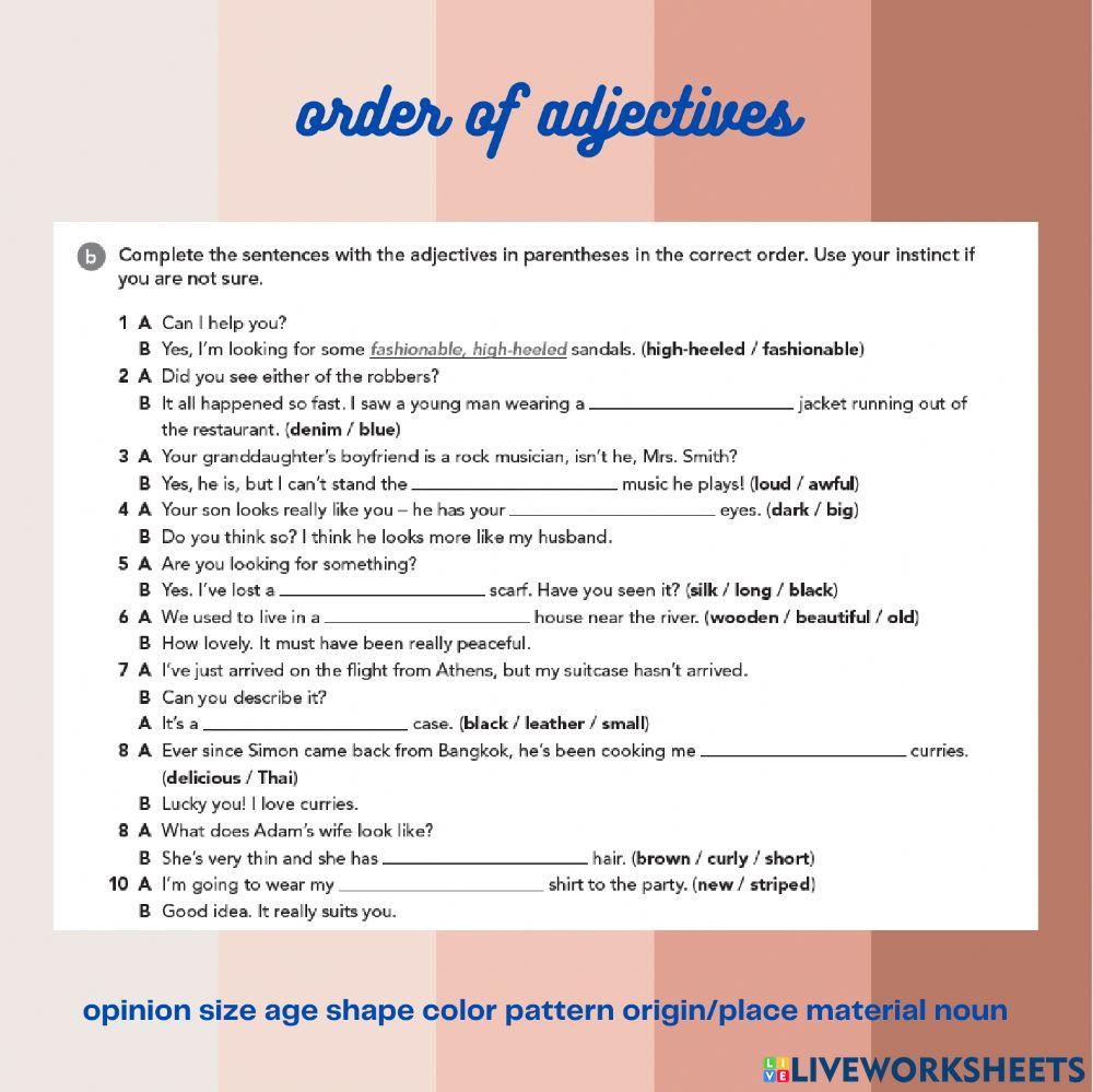 Order of adjectives in context