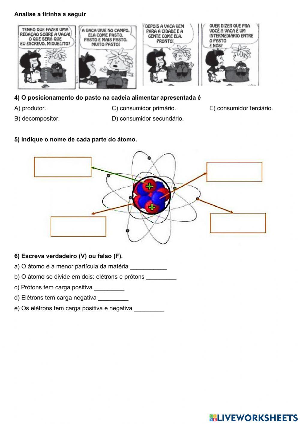 Atividade de matemática e ciências da natureza