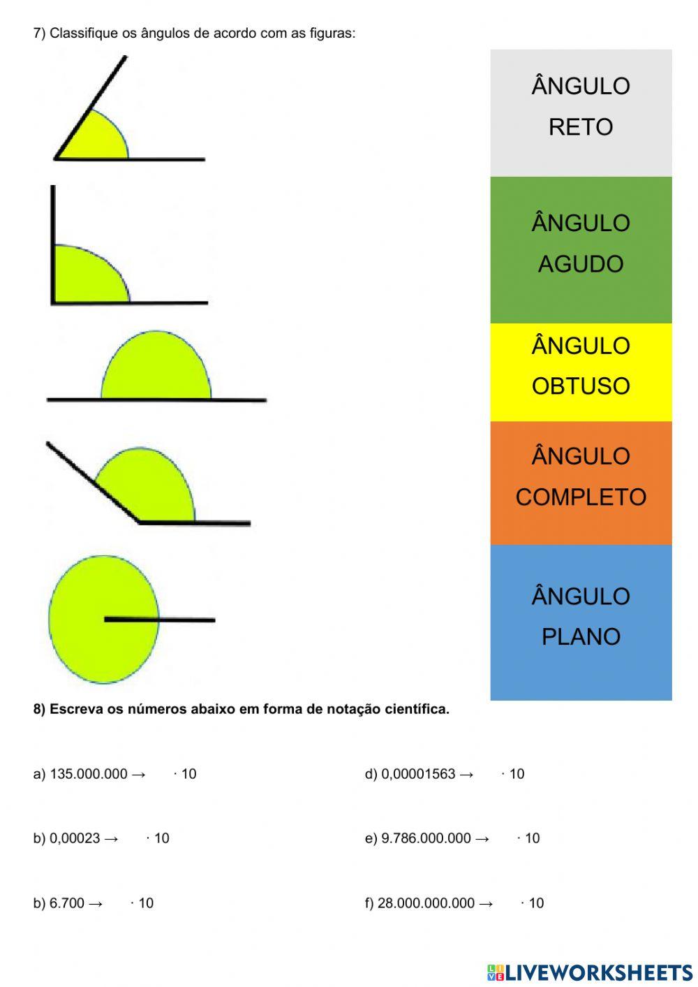 Atividade de matemática e ciências da natureza