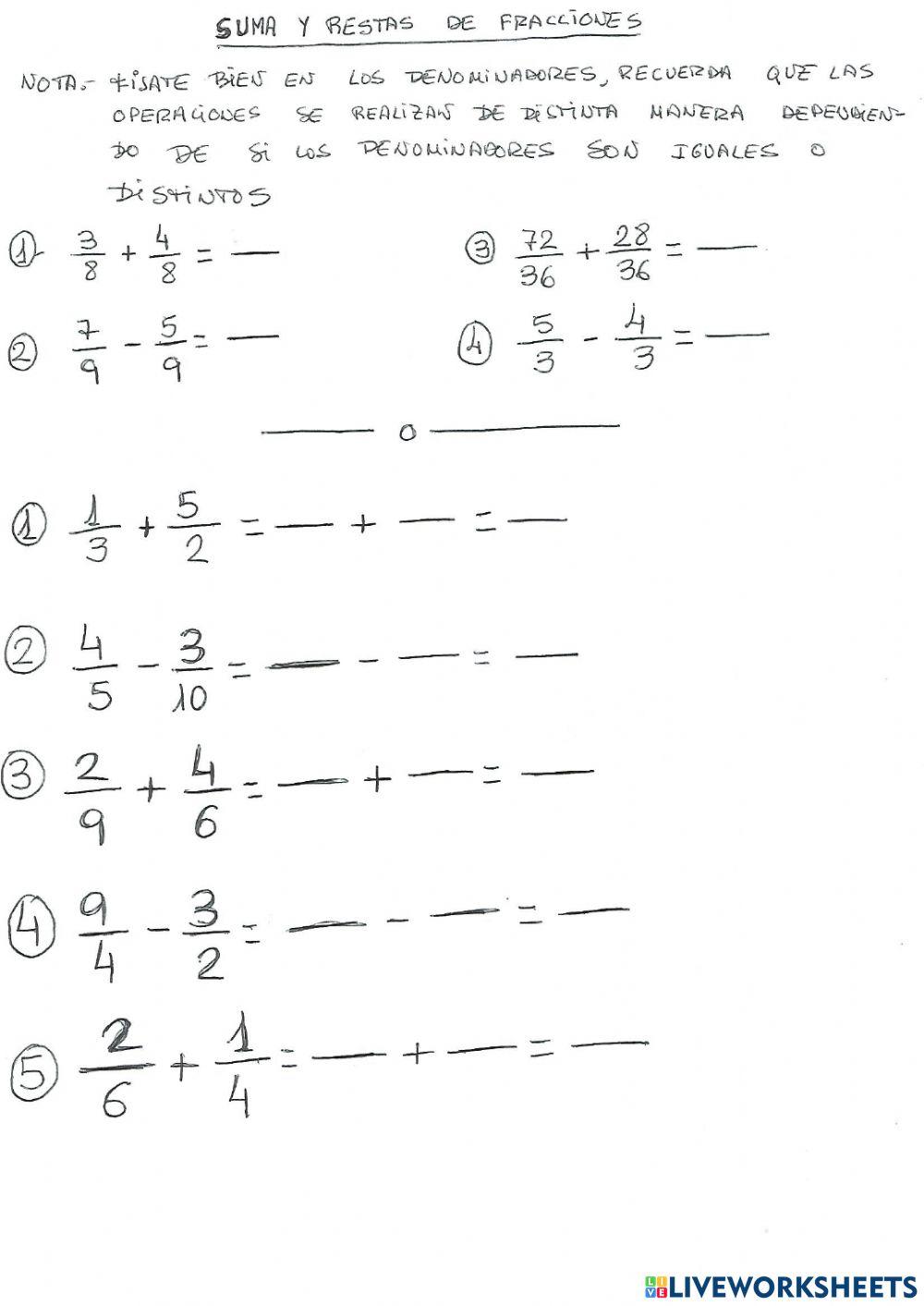 Suma y resta de fracciones