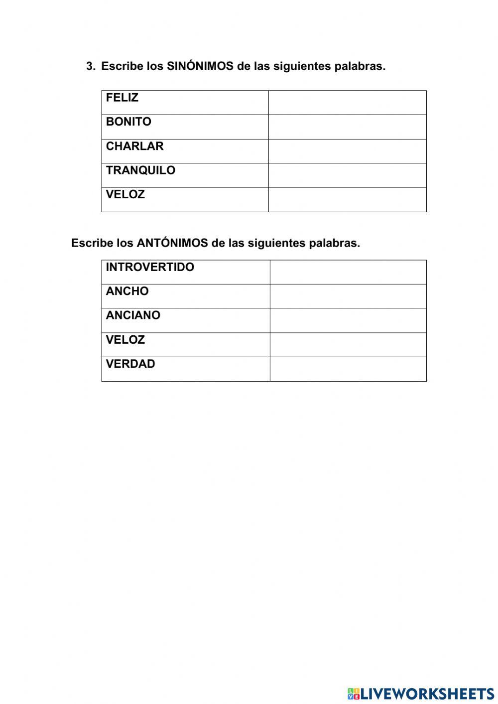 Sinónimos y antónimos