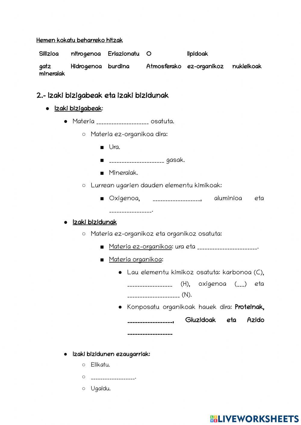 Izaki bizigabeak eta bizidunak