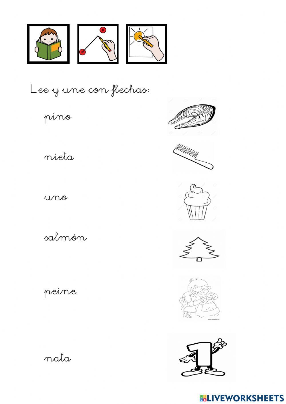 Leer y unir con flechas palabras con la n