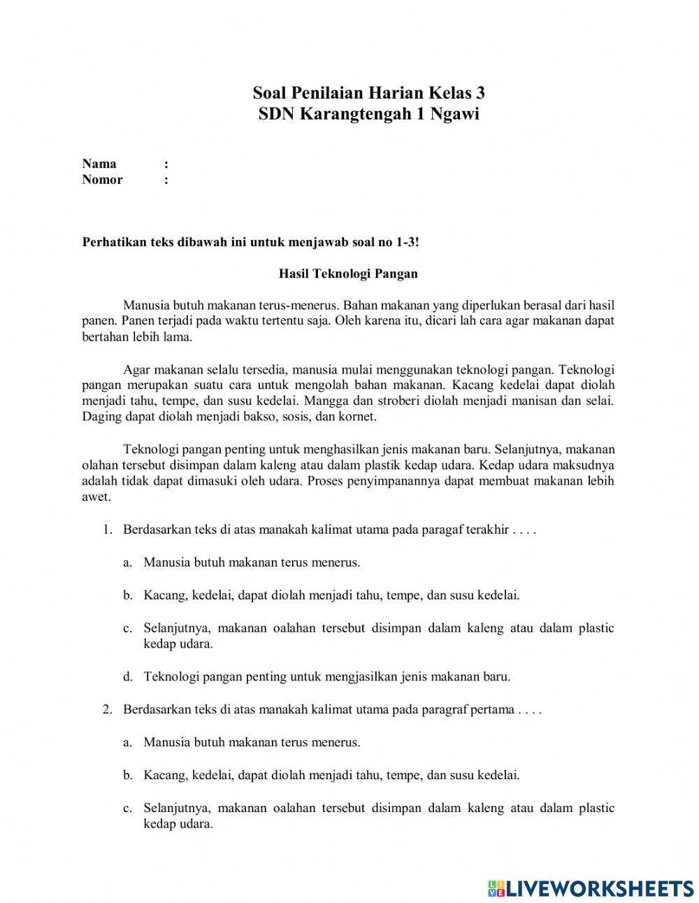 Soal penilaian harian