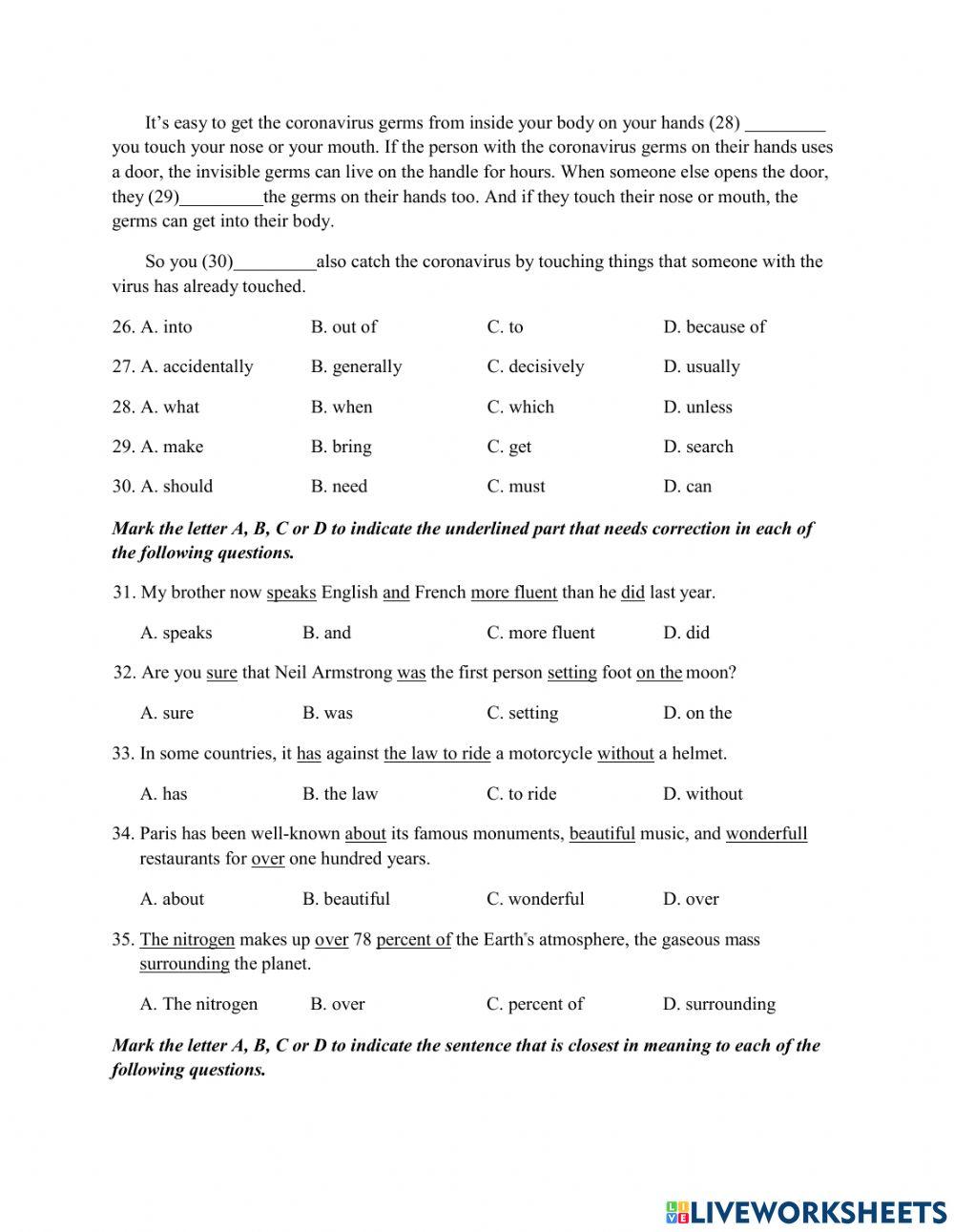 Thi lop 10 - PRACTICE TEST 1