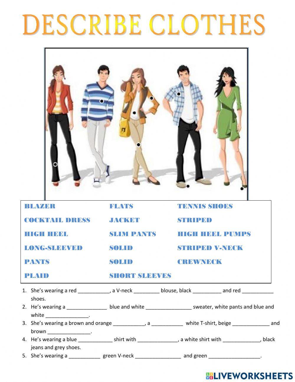 Description of clothes worksheet