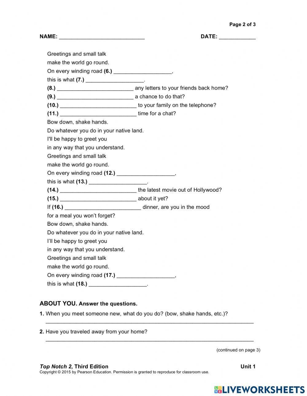 Top Notch pop song Unit 1