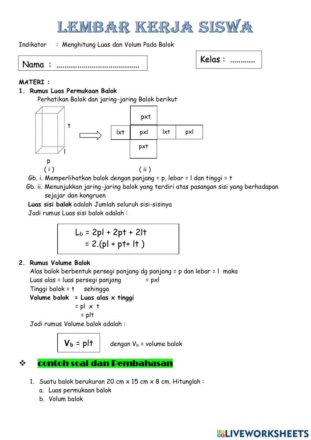 Luas dan Volum Balok