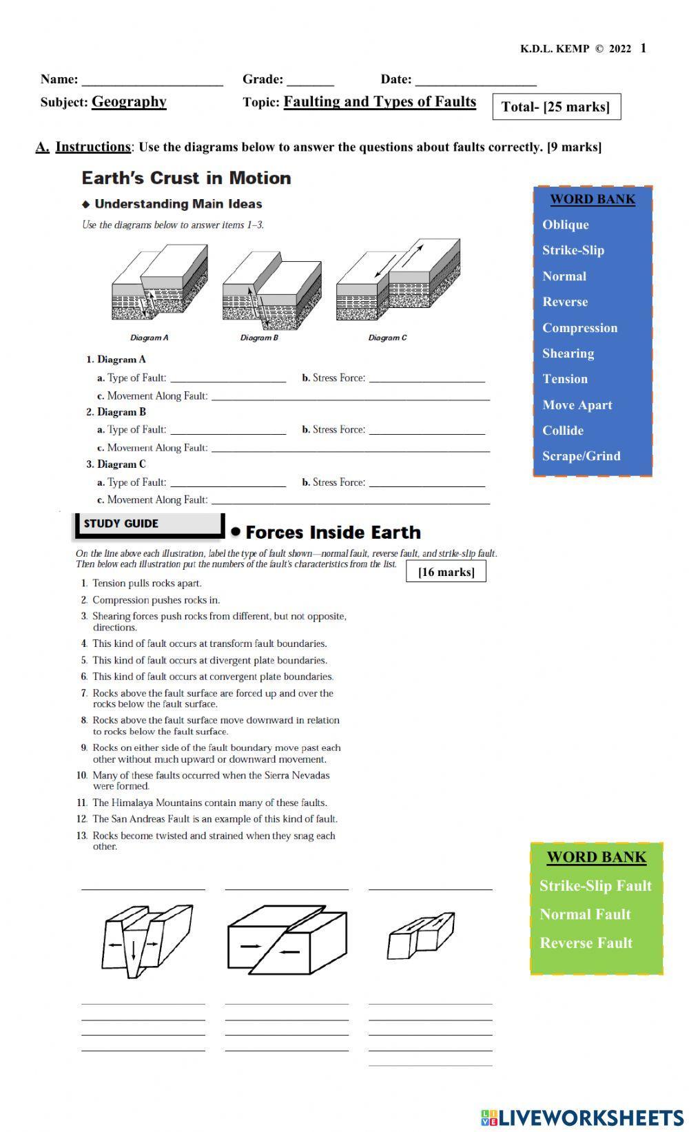 Types of Faults Worksheet
