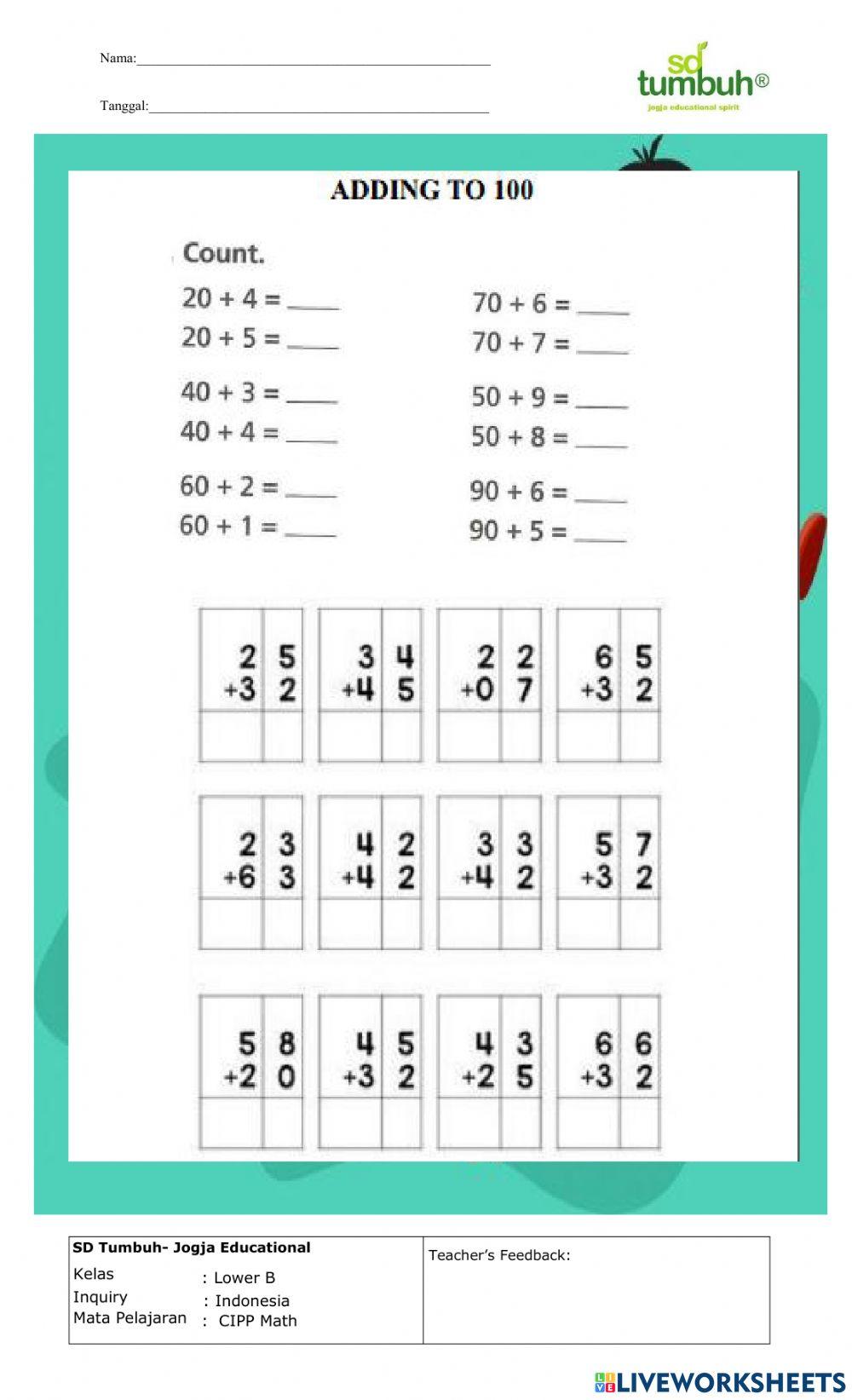 Adding 2 digits interactive worksheet | Live Worksheets