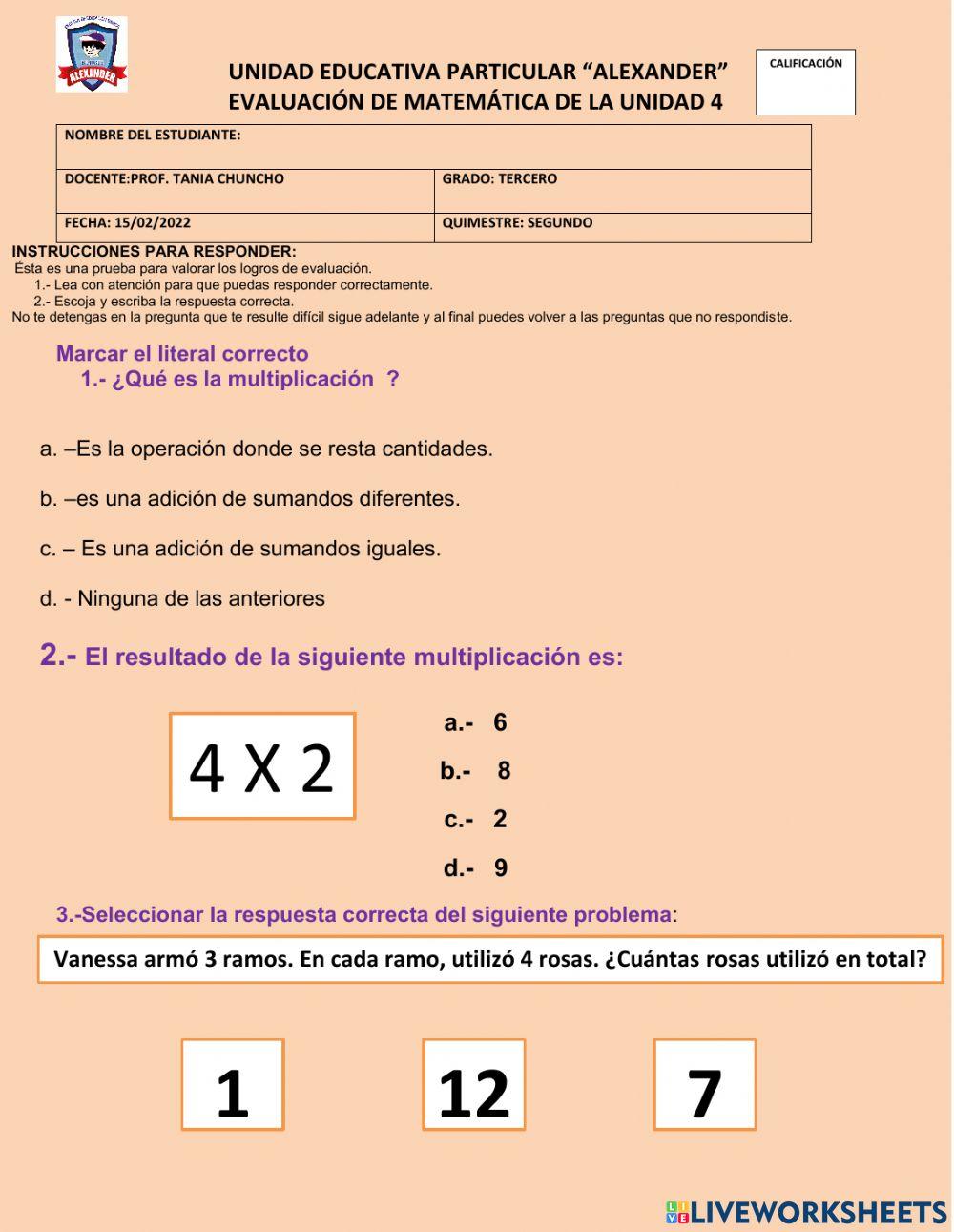 Evaluación de matemática