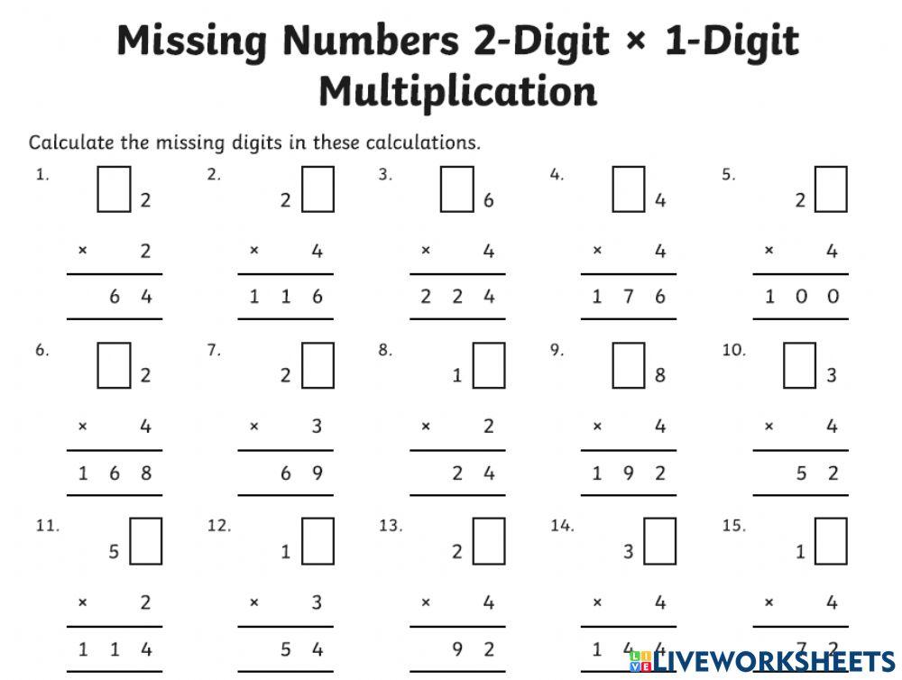Multiplication Finding missing numbers online exercise for Live