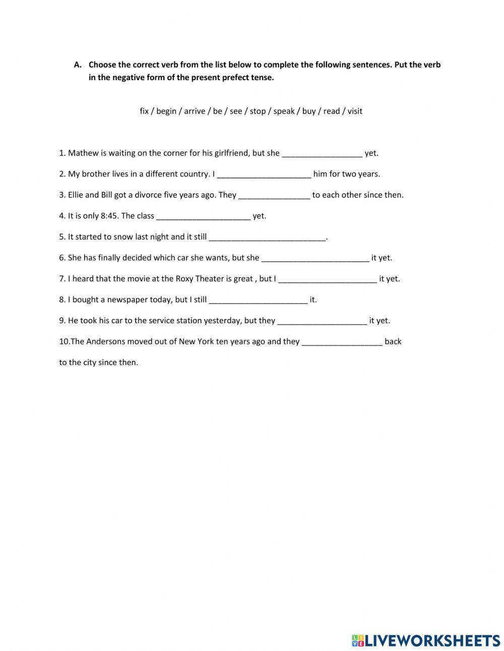 Present perfect negatives