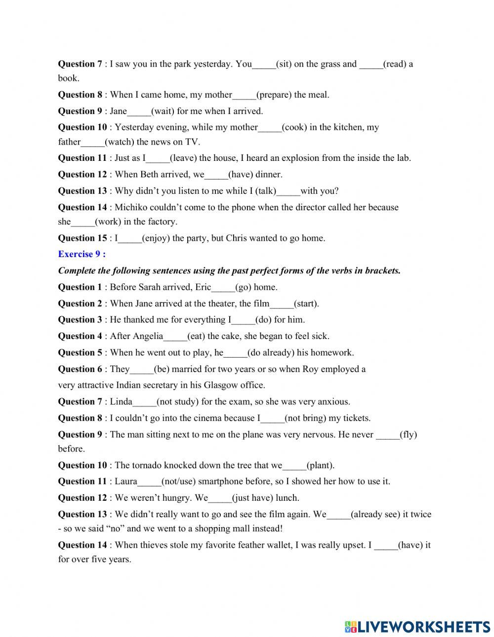 English uni-past tenses