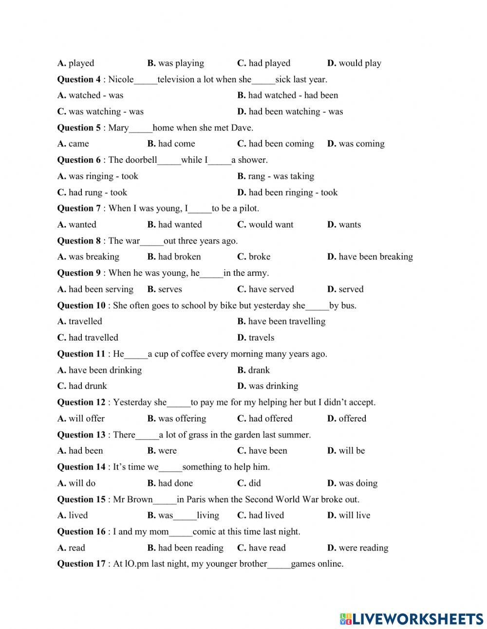 English uni-past tenses