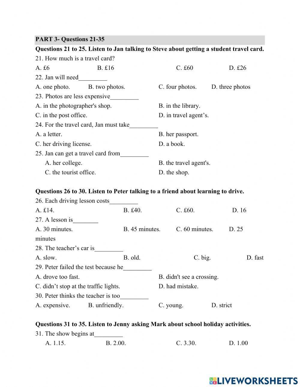 Listening practice test 1