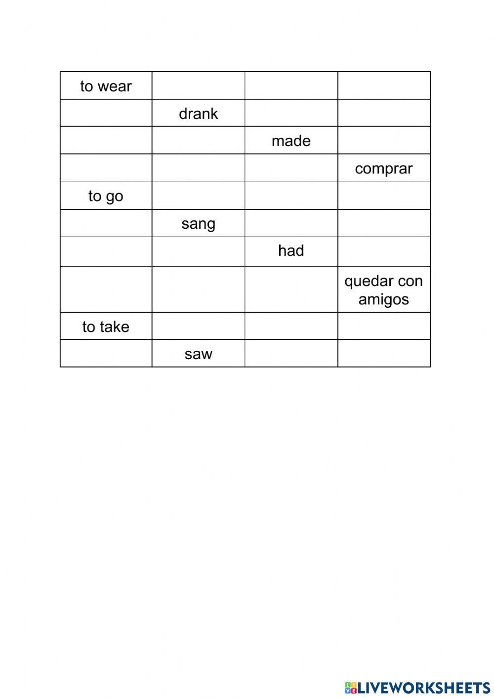 Irregular verbs test. Feb 2022