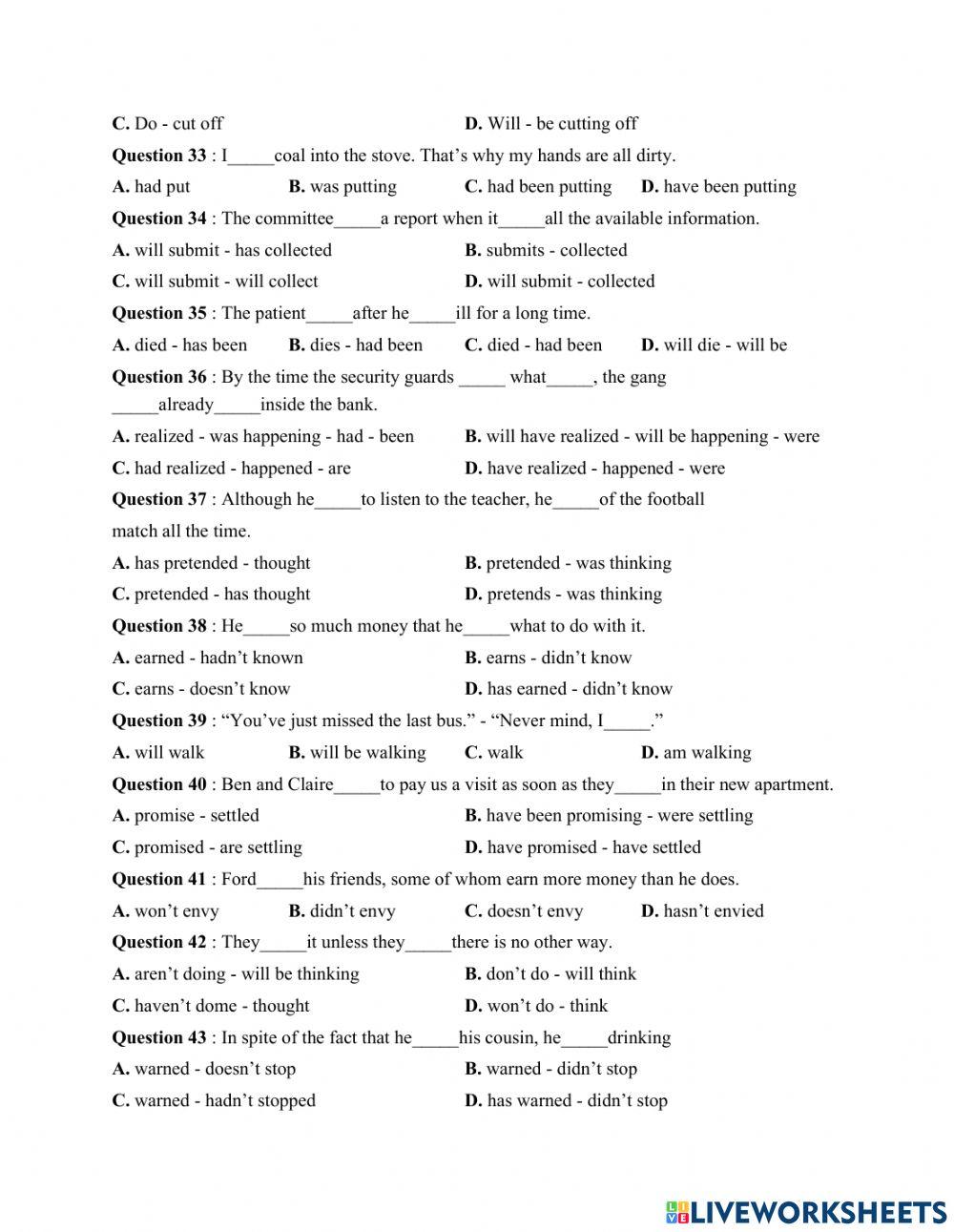 English uni-mixed tenses TEST 1