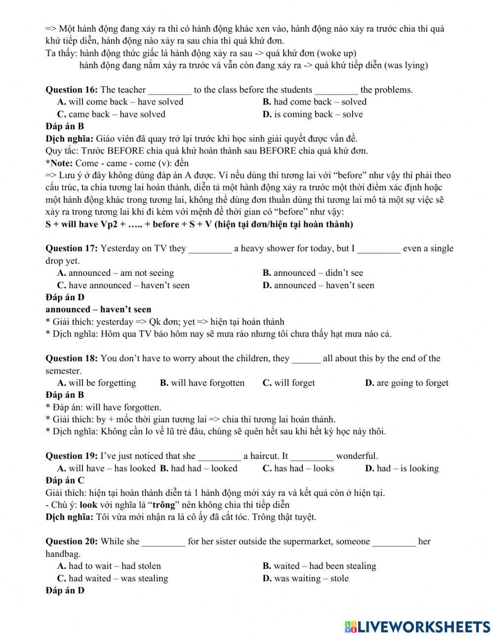 English uni-mixed tenses KEY 1