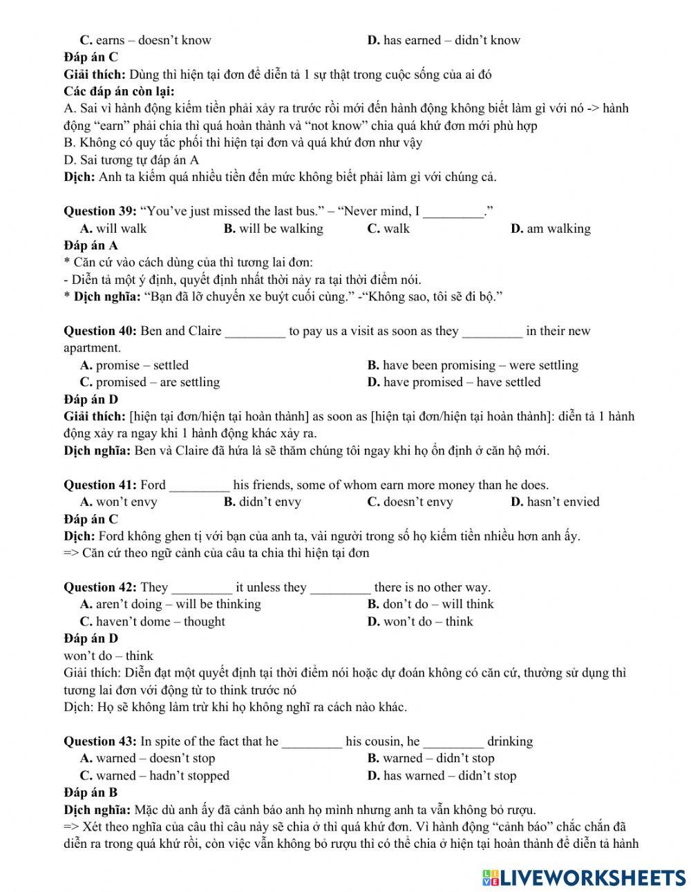 English uni-mixed tenses KEY 1